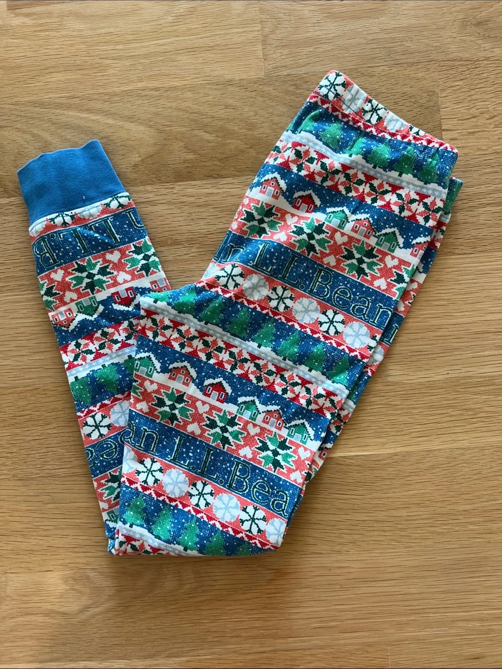 L.L. Bean Christmas Fair Isle Pajama Set - Red, Green, Blue & White